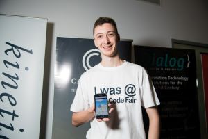 Student showing his mobile app project